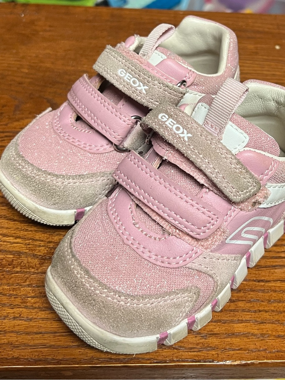 Geox Pink and White Kids Velcro Sneakers
